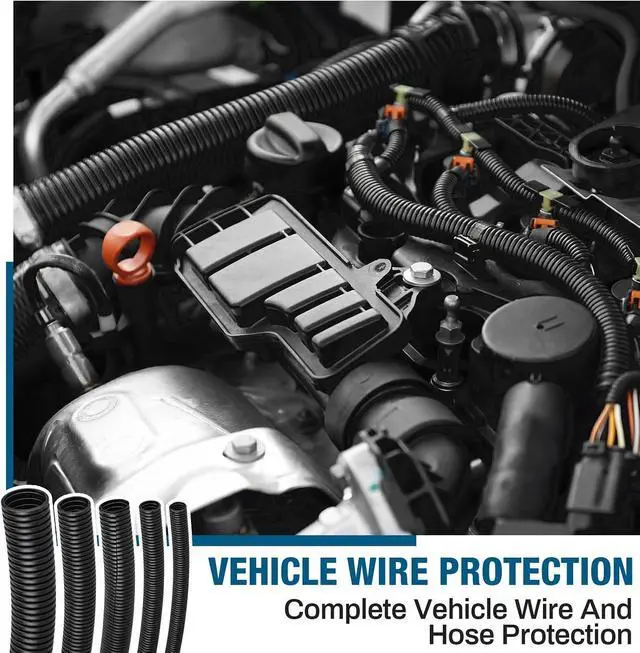 Alt view image 4 of 6 - Automotive Wire Loom Kit, Split PP Corrugated Tubing Assortment with Heat Shrink Tubing, Electrical Tape & Cable Ties,Complete Vehicle Wire & Hose Protection, for Car, Truck, Trailer, RV, UTV