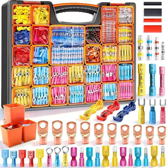Main image of /1530PCS Ultimate Heat Shrink Wire Connectors Kit,Waterproof Electrical Spade Connector Kit,Copper Cable Wire Lug Insulated Crimp Spade Fork Ring Terminal T-Tap Butt Splice Male Female Connector