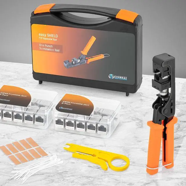 Alt view image 2 of 7 - easySHIELD (CAT6A Kit) - Speed Termination Tool, with 12 Slim Profile, 90-Degree RJ45 Shielded Keystone Jacks - F/STP Punch Down Crimper - Tested for CAT5e, CAT6, CAT6A, CAT7
