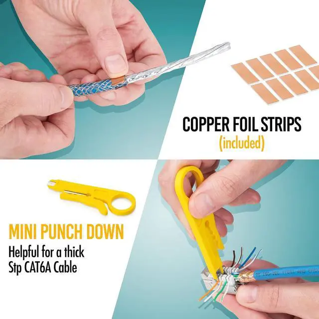 Alt view image 5 of 7 - easySHIELD (CAT6A Kit) - Speed Termination Tool, with 12 Slim Profile, 90-Degree RJ45 Shielded Keystone Jacks - F/STP Punch Down Crimper - Tested for CAT5e, CAT6, CAT6A, CAT7