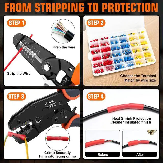 Alt view image 4 of 7 - 1242PCS Wire Terminal Crimping Tool Kit, 840PCS Insulated Connectors, 400PCS Heat Shrink Tubing, Ratcheting Crimper, Wire Stripper Cutter, 22-10 AWG