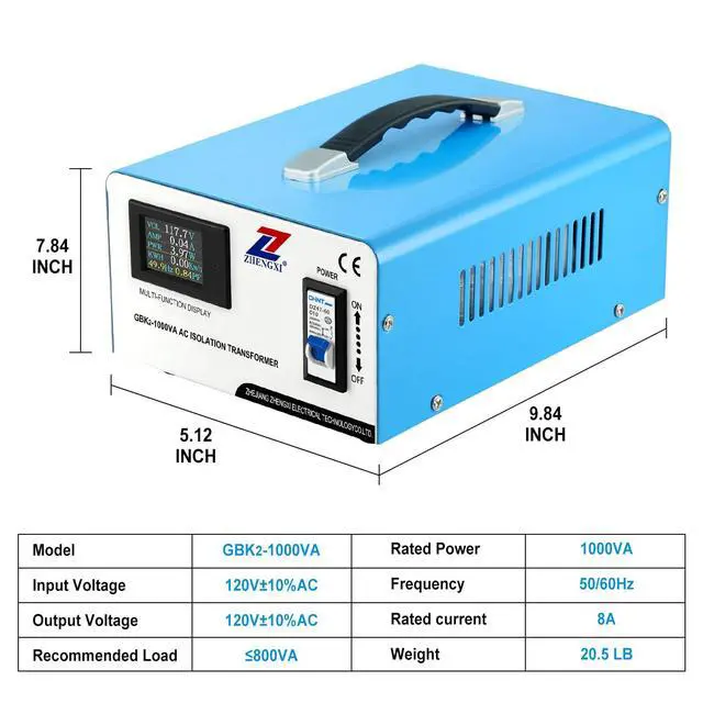 Alt view image 2 of 6 - Isolation Transformer 120V to 120V,1000W Transformer Voltage Converter, HD Display, No Niose, 2 Output Sockets