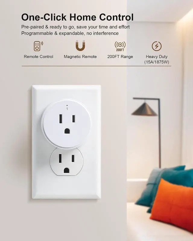 Alt view image 2 of 7 - Wireless Remote Control Outlet with Portable Magnetic Switch