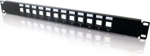Main image of 12-Port Patch Panel - Blank 1U Keystone Panel For Ethernet Cables - Works With Almost Any Snap-In Jack Including Cat6 - 03857, Black