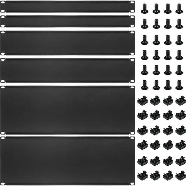 Main image of 6 Pcs 1U,2U,4U Blank Panel Metal Rack Mount, 19 Inches, Filler Panel Mount Spacer Rack Blanking Panel Kit for Enclosure Server Rack Cabinet Black