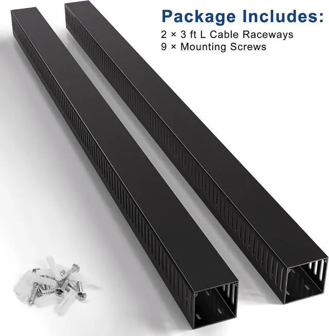 Alt view image 4 of 6 - 3"H x 3"W Cable Raceway, 6ft Under Desk Wire Management Channel Black