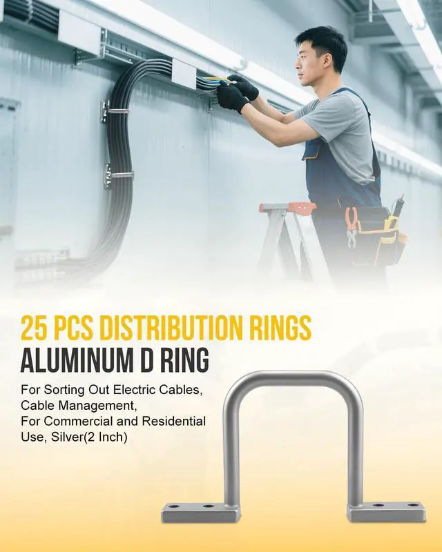 Alt view image 2 of 6 - 25 Pcs 2 Inch Distribution Rings Aluminum D Ring for Sorting Out Electric Cables, Cable Management, for Commercial and Residential Use, Silver