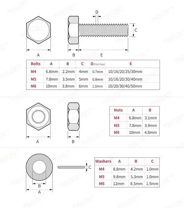 Alt view image 4 of 7 - 1600PCS M4 M5 M6 Grade 8.8 Heavy Duty Bolts and Nuts Flat & Lock Washers Assortment Kit Includes 15 Most Common Sizes