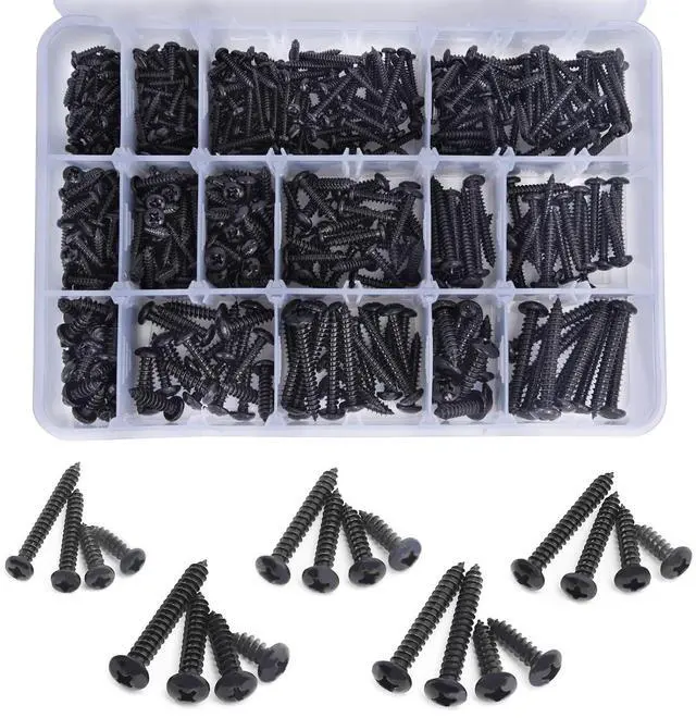 Main image of 542PCS #4#6#8#10#12 Phillips Head Screw Set Stainless Steel Wood Screws Assortment Kit, Assorted Sheet Metal Self Tapping Screws, 18-8(304) Stainless Steel (pan Black)