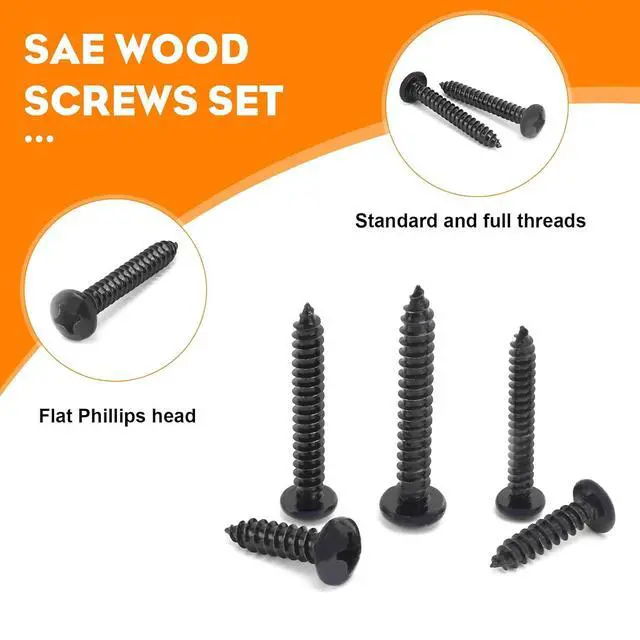 Alt view image 3 of 7 - 542PCS #4#6#8#10#12 Phillips Head Screw Set Stainless Steel Wood Screws Assortment Kit, Assorted Sheet Metal Self Tapping Screws, 18-8(304) Stainless Steel (pan Black)