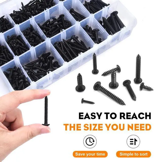 Alt view image 4 of 7 - 542PCS #4#6#8#10#12 Phillips Head Screw Set Stainless Steel Wood Screws Assortment Kit, Assorted Sheet Metal Self Tapping Screws, 18-8(304) Stainless Steel (pan Black)