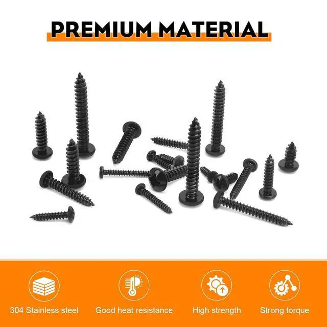 Alt view image 5 of 7 - 542PCS #4#6#8#10#12 Phillips Head Screw Set Stainless Steel Wood Screws Assortment Kit, Assorted Sheet Metal Self Tapping Screws, 18-8(304) Stainless Steel (pan Black)