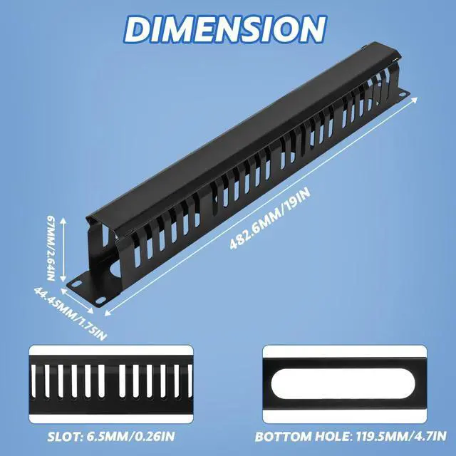 Alt view image 2 of 7 - 4 Pack 19 Inch 1U Server Rack Cable Management -24 Slot Horizontal Rack Mount Cable Manager with Rack Screws - Cable Raceway Wire Duct Channel Track Cord Organizer with Cover for Server Rack & Cabinet