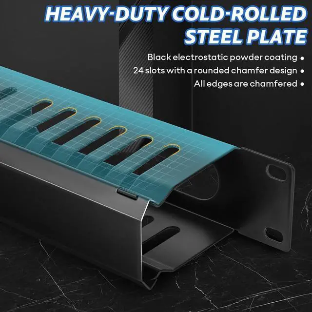 Alt view image 3 of 7 - 4 Pack 19 Inch 1U Server Rack Cable Management -24 Slot Horizontal Rack Mount Cable Manager with Rack Screws - Cable Raceway Wire Duct Channel Track Cord Organizer with Cover for Server Rack & Cabinet