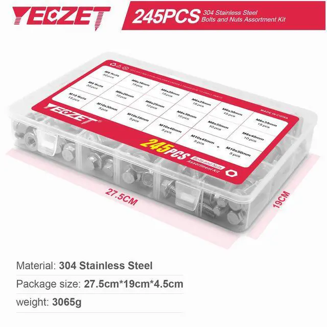 Alt view image 2 of 7 - 245PCS M6 M8 M10 Heavy Duty Flanged Bolts and Nuts Kit,Stainless Steel 304 Metric Flanged Hex Screws Nuts Includes 15 Most Common Sizes
