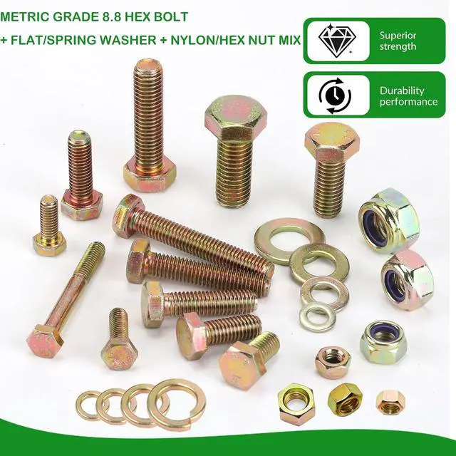 Alt view image 3 of 7 - 663pcs Metric M6 M8 M10 Nylon Locknut and Hex nut Mix, Hex Bolt Washer Assortment Kit by Color Galvanization,Alloy Steel,Grade 8.8 Heavy Duty.Length 12-50mm,16 Common Size.