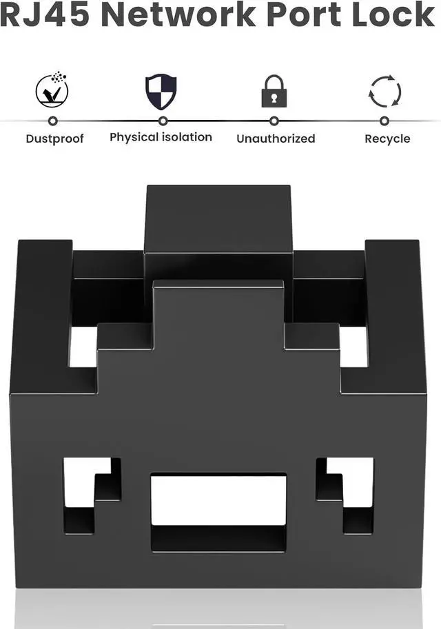 Alt view image 2 of 7 - 100 Pcs RJ45 Port Lock with 10 Key, Locking RJ45 Port/Dust Blocker, RJ45 Dust Cover Cap Female Port Plugs Protector, Compatible RJ45 Port Devices, Black