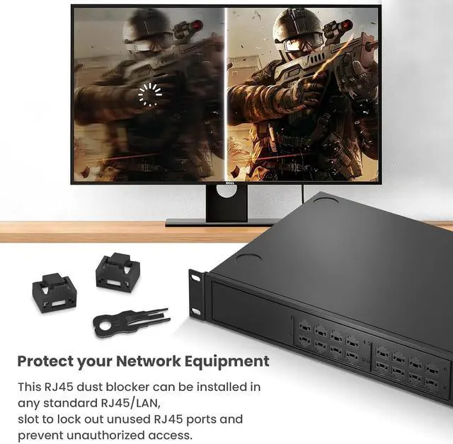 Alt view image 3 of 7 - 100 Pcs RJ45 Port Lock with 10 Key, Locking RJ45 Port/Dust Blocker, RJ45 Dust Cover Cap Female Port Plugs Protector, Compatible RJ45 Port Devices, Black