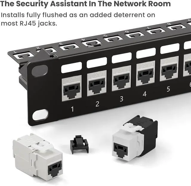 Alt view image 4 of 7 - 100 Pcs RJ45 Port Lock with 10 Key, Locking RJ45 Port/Dust Blocker, RJ45 Dust Cover Cap Female Port Plugs Protector, Compatible RJ45 Port Devices, Black