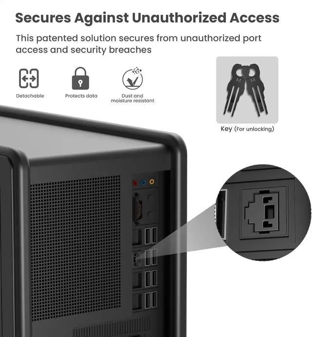 Alt view image 5 of 7 - 100 Pcs RJ45 Port Lock with 10 Key, Locking RJ45 Port/Dust Blocker, RJ45 Dust Cover Cap Female Port Plugs Protector, Compatible RJ45 Port Devices, Black