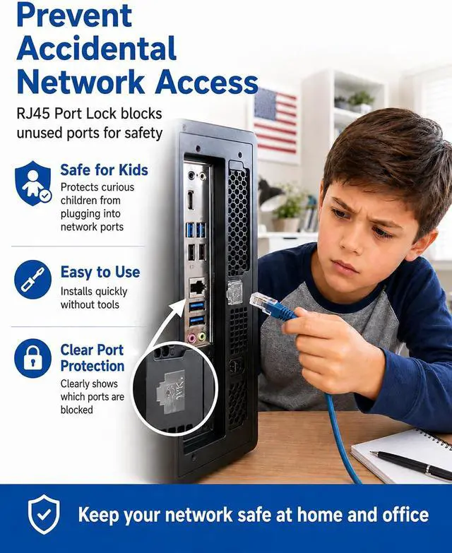 Alt view image 2 of 6 - 100-Pack RJ45 Port Lock with 5 Keys,Security Network Port Lock & Dust Cover,Female RJ45 Connector Blocker Cap Protector for Computers,Servers,Routers & More (Transparent)
