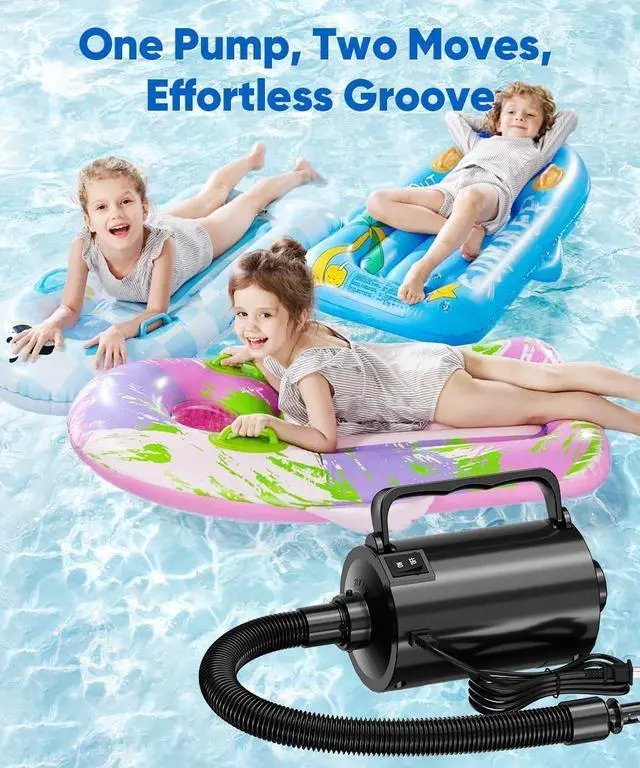 Alt view image 6 of 7 - Electric Air Pump with Hose for Inflatables, High Power Inflator Deflator Blow Up Pump with 6 Nozzles, Pool Toy Float Pump for Pool Floats, Air Mattress, Toys, Gym Mat, 320W, 1.5PSI, 120V AC