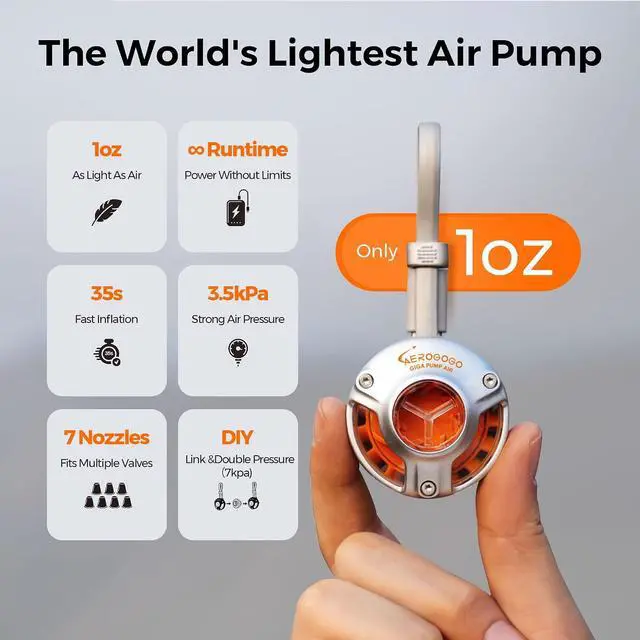 Alt view image 2 of 7 - Aerogogo Air Pump for Inflatables, Only 1oz Ultra-Mini Portable Air Mattress Pump for Ultralight Camping Gear, Pool Floats Air Bed Air Mattress