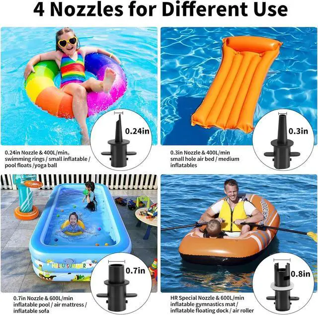 Alt view image 2 of 7 - Electric Air Pump for Inflatables, 600W High Power Quick-Fill Air Pump