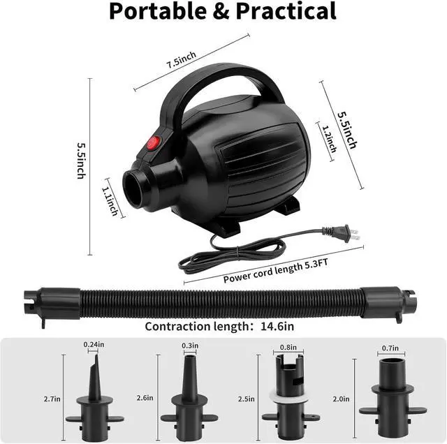 Alt view image 6 of 7 - Electric Air Pump for Inflatables, 600W High Power Quick-Fill Air Pump