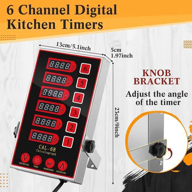 Alt view image 2 of 6 - 1 Pack 6 Channel Kitchen Timers for Cooking, Commercial Digital Kitchen Timer with Loud Alarm, Large LCD Display, Restaurant Fryer, Chef, Baking Supplies