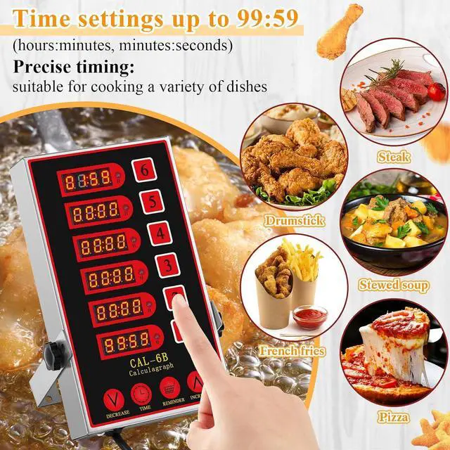 Alt view image 4 of 6 - 1 Pack 6 Channel Kitchen Timers for Cooking, Commercial Digital Kitchen Timer with Loud Alarm, Large LCD Display, Restaurant Fryer, Chef, Baking Supplies