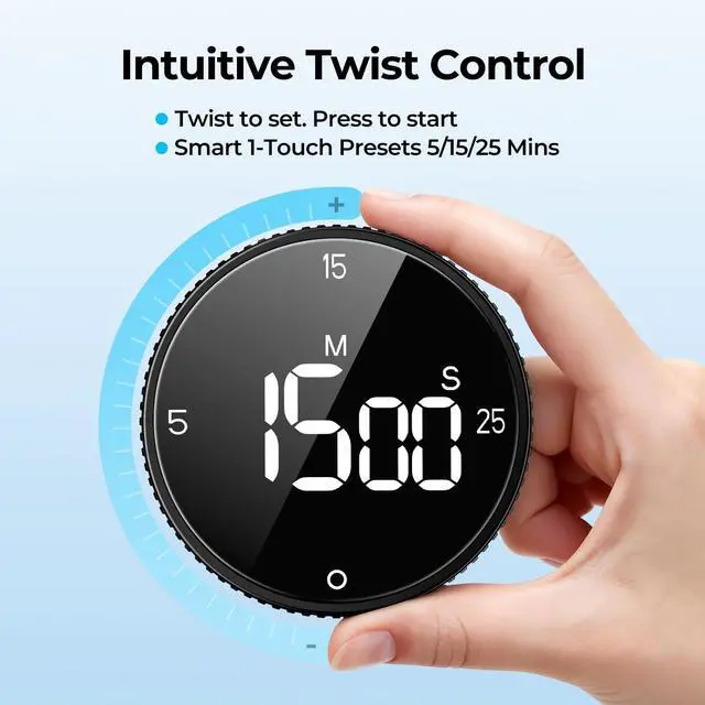 Alt view image 4 of 7 - Rechargeable Magnetic Kitchen Timer for Cooking, Building 800mAh Battery Large Display Digital Countdown Countup Timer, 3 Preset 5/15/25 Mins Loud Alarm for Baking Grilling Studying - 2PCS