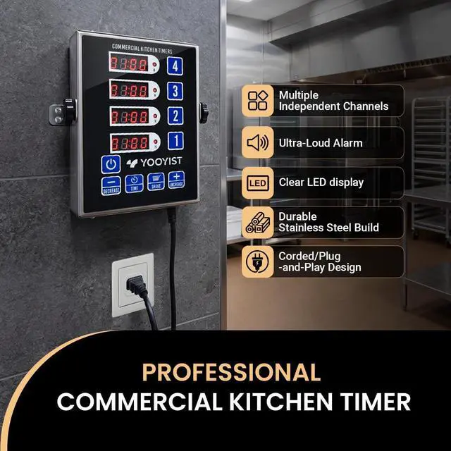 Alt view image 2 of 7 - Precision Kitchen Timers for Cooking 4 Channel Commercial Kitchen Timer Restaurant Kitchen Supplies Stainless Steel Digital LED Chef Cooking Timer Reminder Function, Loud Alarm, Black