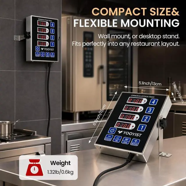 Alt view image 7 of 7 - Precision Kitchen Timers for Cooking 4 Channel Commercial Kitchen Timer Restaurant Kitchen Supplies Stainless Steel Digital LED Chef Cooking Timer Reminder Function, Loud Alarm, Black