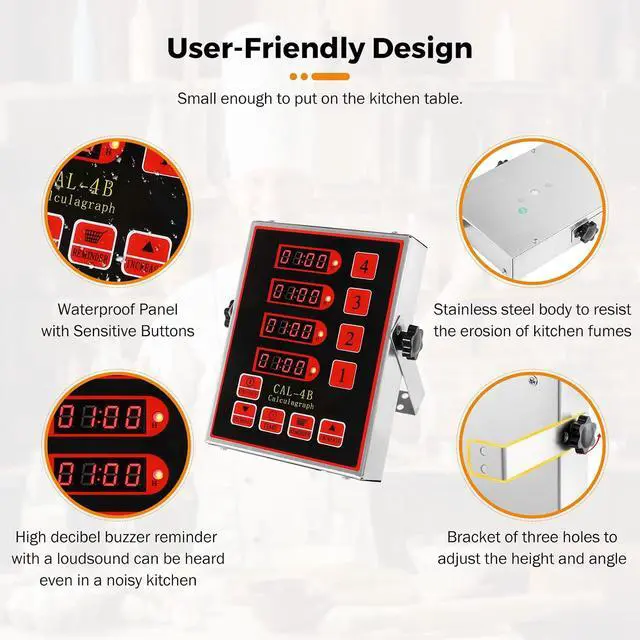 Alt view image 5 of 7 - 4-Channel Kitchen Timer for Restaurant Digital Cooking Timer