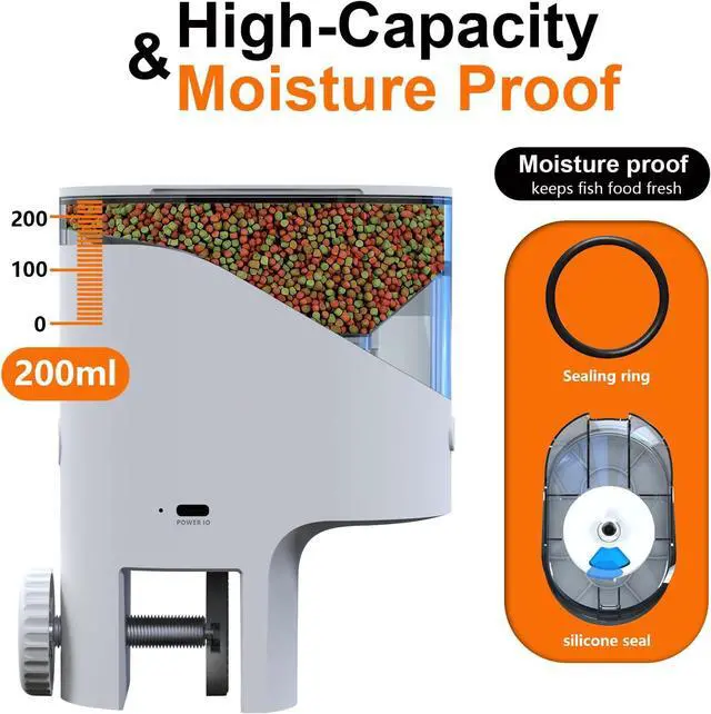 Alt view image 5 of 7 - WiFi Automatic Fish Feeder with 2.5K Camera, 2.4/5G Smart App Control, Vacation Feeding Timer, Remote Precision Flake Fish Dispenser, 200ml Moisture-Proof Aquarium Feeder for 10+ Gallon Tanks