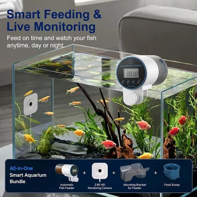 Alt view image 2 of 7 - Automatic Fish Feeder with 1080P Camera, WiFi APP Live View,Real-Time Viewing & Recording, Timer Programmable Food Dispenser, Timer & Portion Adjustable, Large Capacity, for Fresh/Saltwater.