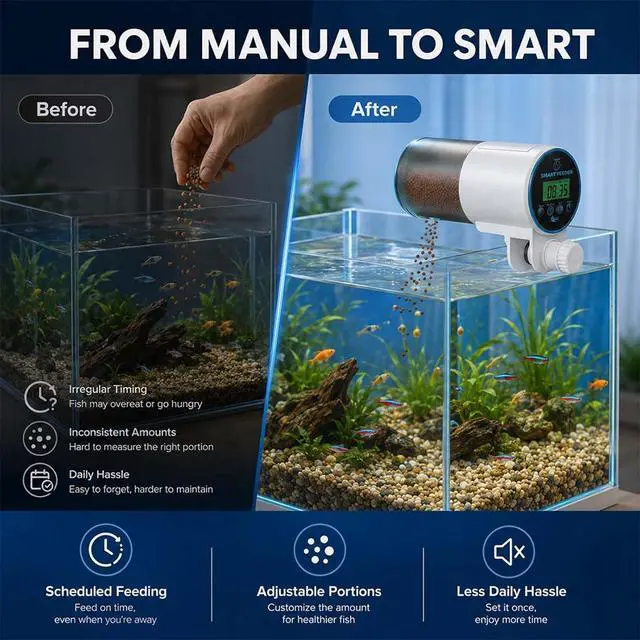 Alt view image 4 of 7 - Automatic Fish Feeder with 1080P Camera, WiFi APP Live View,Real-Time Viewing & Recording, Timer Programmable Food Dispenser, Timer & Portion Adjustable, Large Capacity, for Fresh/Saltwater.