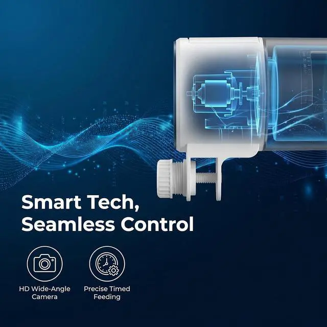 Alt view image 5 of 7 - Automatic Fish Feeder with 1080P Camera, WiFi APP Live View,Real-Time Viewing & Recording, Timer Programmable Food Dispenser, Timer & Portion Adjustable, Large Capacity, for Fresh/Saltwater.