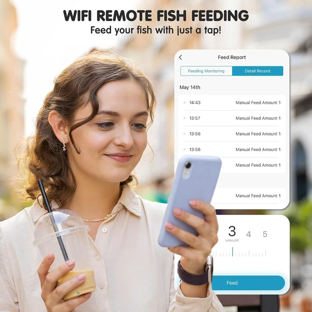 Alt view image 3 of 7 - WiFi Automatic Aquarium Fish Feeder with Remote APP Control, Plug Powered, Plug & USB-C Cable Auto Food Dispenser for Small Tank/Betta/Turtle