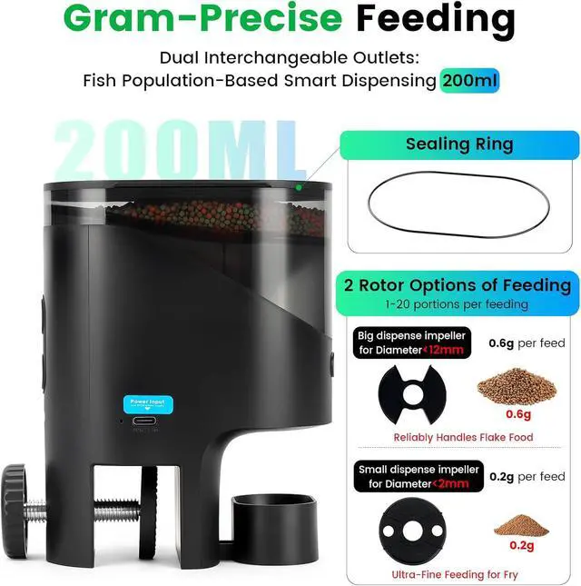 Alt view image 4 of 7 - Automatic Fish Feeder for Aquarium Flakes, WiFi (2.4G/5.0G)