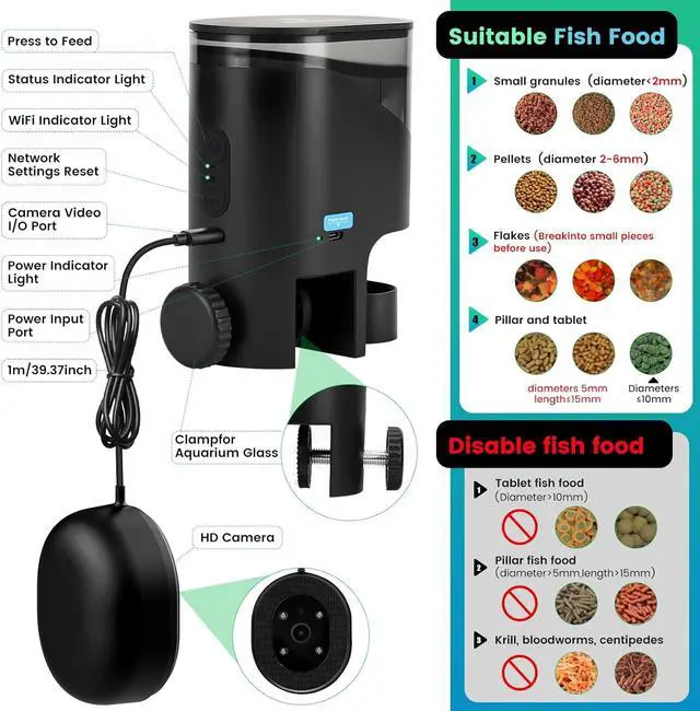 Alt view image 7 of 7 - Automatic Fish Feeder for Aquarium Flakes, WiFi (2.4G/5.0G)