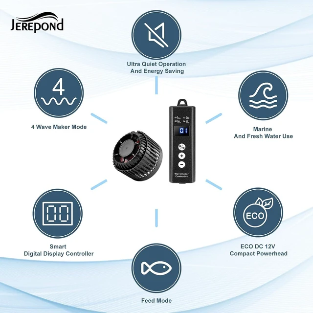 Alt view image 3 of 6 - 1050GPH Mini Aquarium Wave Maker with Adjustable Controller, 6W DC12V Magnetic Mount