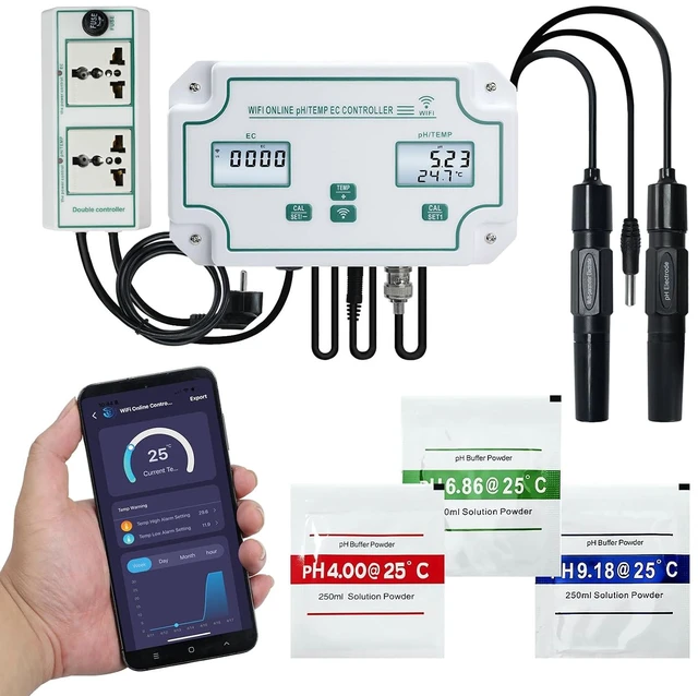Main image of Smart EC pH Temperature Monitor for Hydroponics, 3-in-1 WiFi Water Quality Tester pH EC Controller with Dual Relay Output for Nutrient Reservoir Electric Conductivity Controller pH Meter for Aquarium