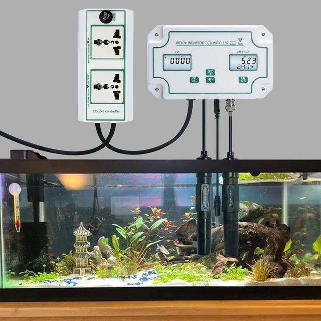 Alt view image 2 of 7 - Smart EC pH Temperature Monitor for Hydroponics, 3-in-1 WiFi Water Quality Tester pH EC Controller with Dual Relay Output for Nutrient Reservoir Electric Conductivity Controller pH Meter for Aquarium