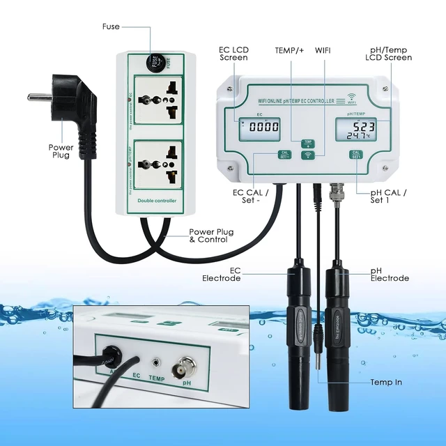 Alt view image 5 of 7 - Smart EC pH Temperature Monitor for Hydroponics, 3-in-1 WiFi Water Quality Tester pH EC Controller with Dual Relay Output for Nutrient Reservoir Electric Conductivity Controller pH Meter for Aquarium