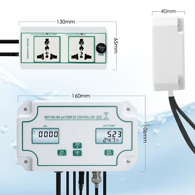 Alt view image 6 of 7 - Smart EC pH Temperature Monitor for Hydroponics, 3-in-1 WiFi Water Quality Tester pH EC Controller with Dual Relay Output for Nutrient Reservoir Electric Conductivity Controller pH Meter for Aquarium