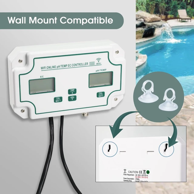 Alt view image 7 of 7 - Smart EC pH Temperature Monitor for Hydroponics, 3-in-1 WiFi Water Quality Tester pH EC Controller with Dual Relay Output for Nutrient Reservoir Electric Conductivity Controller pH Meter for Aquarium