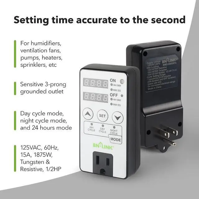 Alt view image 3 of 7 - Timer Outlet Short Period Repeat Cycle Intermittent Digital Timer, Interval Timer - Day, Night, or 24 Hour Operation, Programmable Plug-in Timer for Appliances Electrical Outlets 15A/1875W