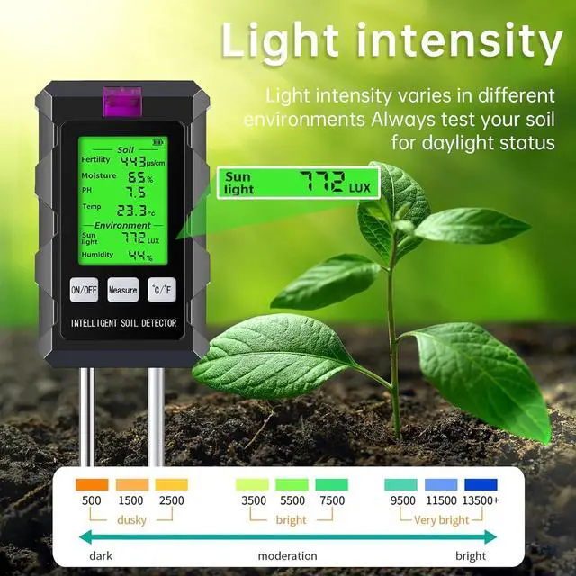 Alt view image 5 of 7 - Soil Test Kit, 6 in 1 Soil Tester with Soil Moisture, PH, Fertility Meter with Digital Soil Temp, Air Temp and Humidity for Plants, Lawn, Farm, Indoor and Outdoor(2*AAA Battery Needed)
